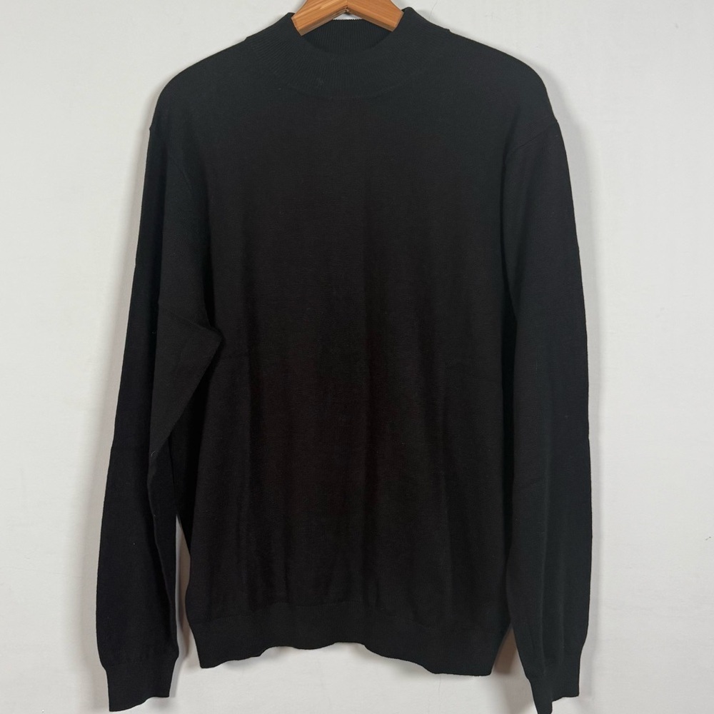 Paul Fredrick Silk/Cotton/Cashmere Black Crewneck Sweater, Size L